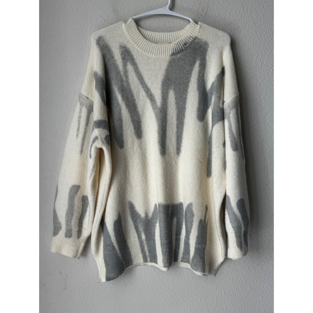 Altar'd State Abstract Graphic Oversized Crewneck Sweater Cream Gray M/L